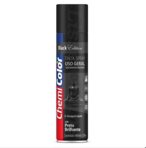 Tinta Spray preto brilhante 400ml chemicolor